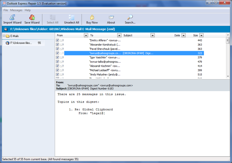 Live Mail Recovery Screenshot